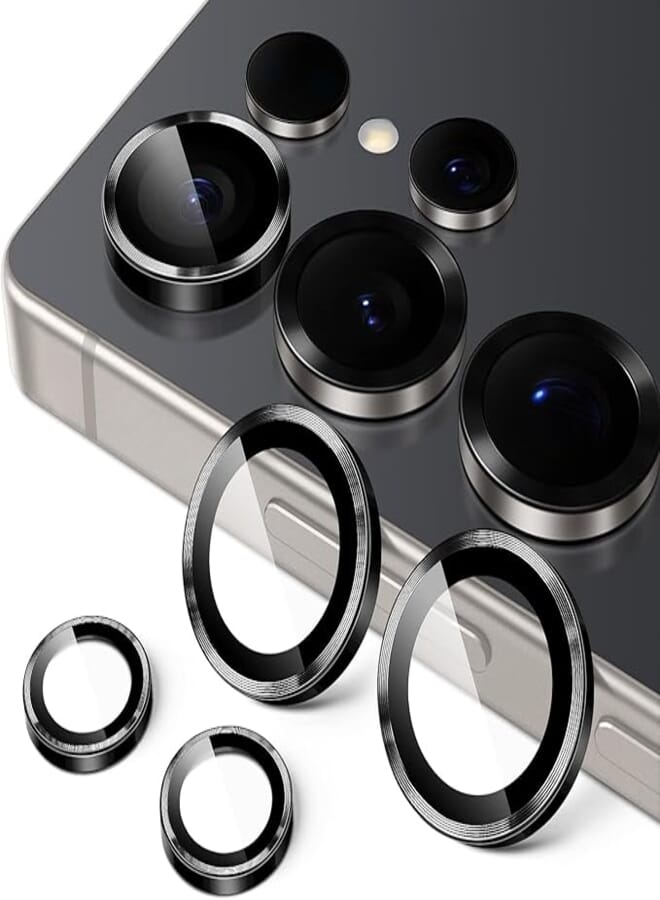 Gorilla Shop Camera Lens Protector for Samsung Galaxy S25 Ultra 5G, 9H Tempered Glass Metal Ring Cover, Easy Installation Tray, HD Clear, 1 Set (Black)
